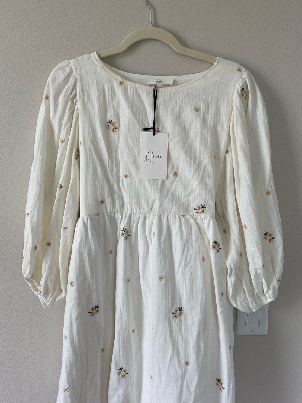 Kleins Cream Mini Dress with Floral Embroidery